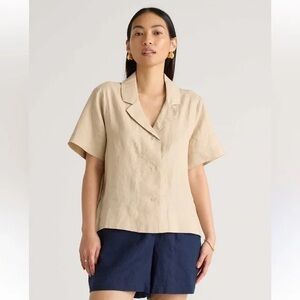 Quince 100% European Linen Short Sleeve Shirt in Driftwood